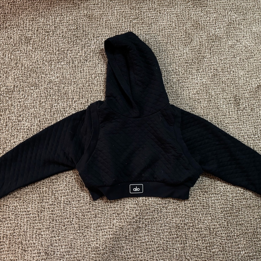 Alo Black Cropped Boxer Hoodie